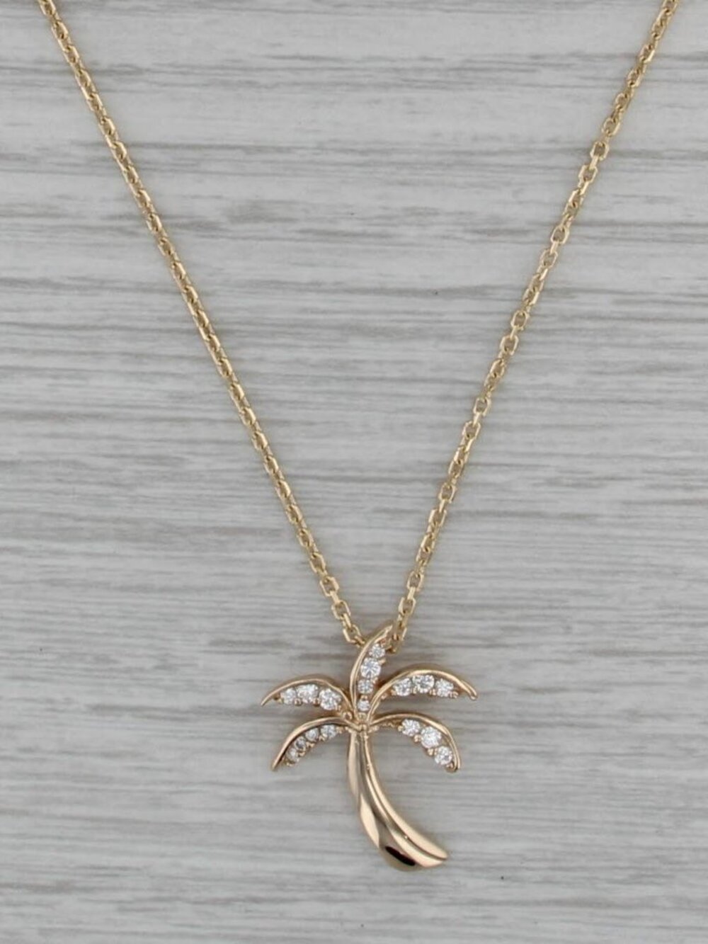 0.20ctw Diamond PalmTree Pendant Necklace 14k Yellow Gold 20" Cable Chain